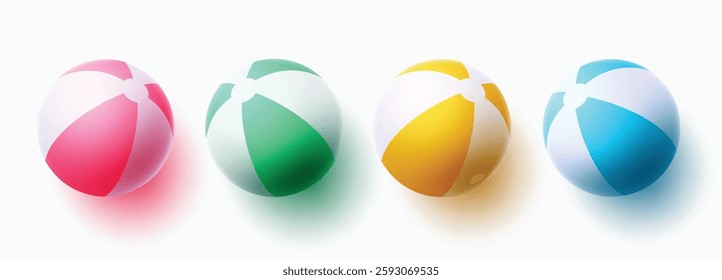 Beach ball vector set design. Beach balls element collection in colorful stripe pattern designs for summer sports and recreation games activity. Vector illustration.
