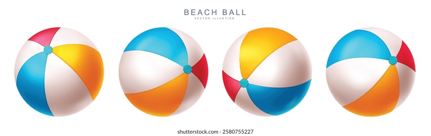 Beach ball vector set. Summer beach ball inflatable element in colorful design. Vector illustration summer elements collection.