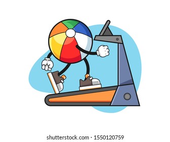 Beach ball walking on treadmill cartoon. Mascot Character vector.