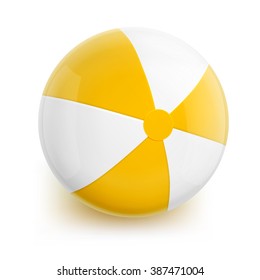 Beach Ball with Yellow Stripes. Isolated Illustration on White Background.
