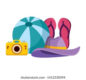 beach balloon and camera with summer icons