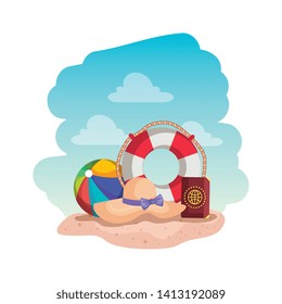 beach balloon with float and passport