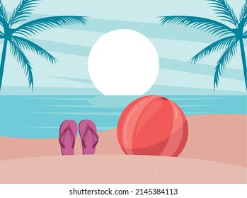 beach with balloon and sandals scene