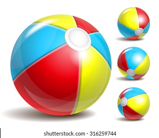 Beach balls in different positions isolated on a white background. Symbol of summer fun at the pool or seaside. Vector illustration