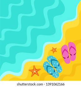 Beach banner with flip flops and starfish. Vector illustration
