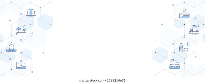 Beach Banner Vector Illustration with Two-sided Icon Style. Line Duotone icon. Containing. beach ball, beach, sun, sea.
