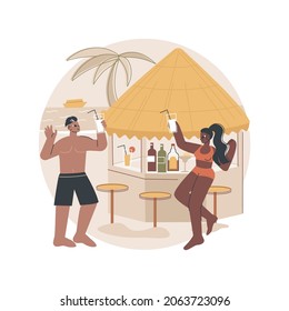 Beach bar abstract concept vector illustration. Beach club service, tropical cocktail recipe, open bar, sea coast restaurant, food and drink, healthy snack, summer resort abstract metaphor.
