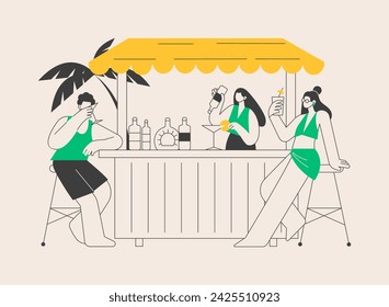 Beach bar abstract concept vector illustration. Beach club service, tropical cocktail recipe, open bar, sea coast restaurant, food and drink, healthy snack, summer resort abstract metaphor.