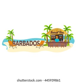 Beach Bar. Barbados. Travel. Palm, Drink, Summer, Lounge Chair, Tropical.