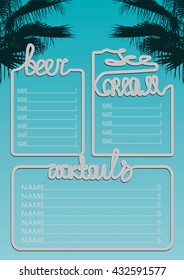 beach bar blue, the names are written in rope - beer, cocktails and ice cream