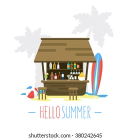 Beach Bar Bungalow / Flat Style Vector Illustration / Summer Holiday