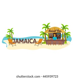 Beach Bar. Jamaica. Travel. Palm, Drink, Summer, Lounge Chair, Tropical.