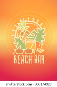 Beach Bar Logo. Orange Juice, Pineapple, Sunglasses. Vector Illustration