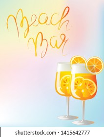 Beach bar poster ad with aperol cocktails and hand drawn lettering and negative space