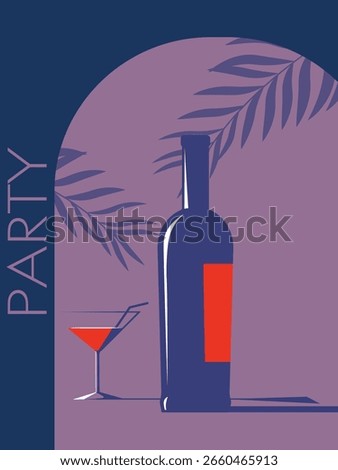 Beach bar poster, restaurant banner, alcohol menu design, flyer, drink party. Festival, red wine, cocktail, alcohol shop design, kitchen decor, sommelier, wine list