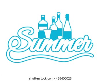 Beach bar or summer cocktail. Isolated on a white background. Bottle of water. Drinks and glass. Vector illustration.