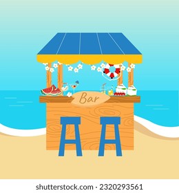 Barra de playa para vacaciones de verano ilustración vectorial en estilo plano