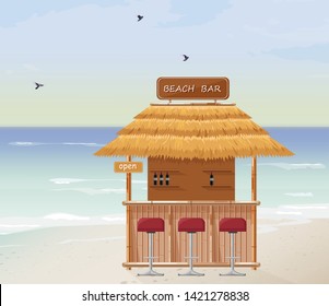 Beach bar Vector. Summer tropic seaside. Wooden house template icon