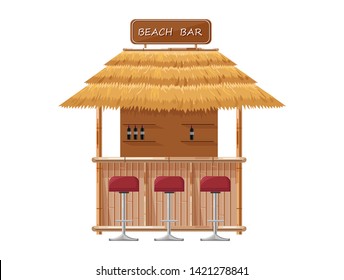 Beach bar Vector. Summer tropic seaside. Wooden house template icon