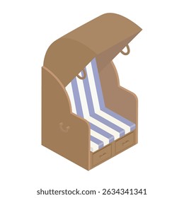Beach basket chair - hand drawn isometric vector illustration.