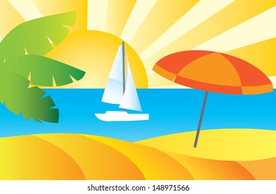Beach beauty with umbrella vector illustration on a color 