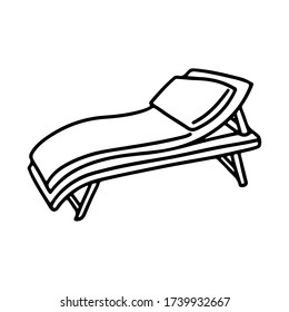 Beach bed longue hand drawn symbol  isolated on white background. Vector doodle outline sign  contour Illustration. Design for coloring booking page, card, logo, banner, tattoo