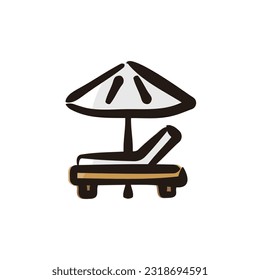 Beach bed with Parasol - Thailand icon (Hand-drawn line, colored version)