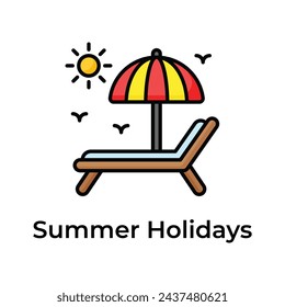 Beach bed with umbrella showing concept icon of summer holidays, summer vacations vector