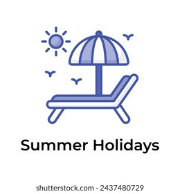 Beach bed with umbrella showing concept icon of summer holidays, summer vacations vector