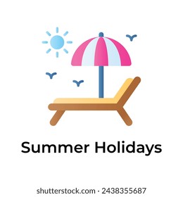 Beach bed with umbrella showing concept icon of summer holidays, summer vacations vector