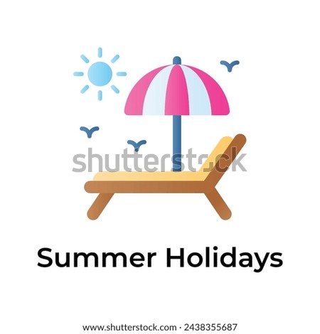 Beach bed with umbrella showing concept icon of summer holidays, summer vacations vector