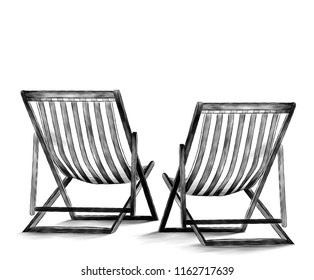 beach beds sketch vector graphics monochrome illustration on white background