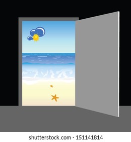 beach behind the door vector illustration