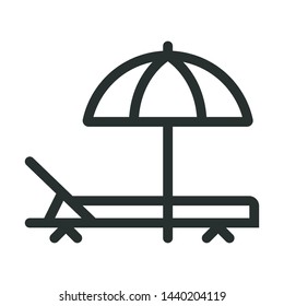 beach bench and umbrella - minimal line web icon. simple vector illustration. concept for infographic, website or app.