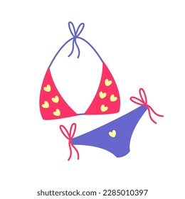 Beach bikini pink with hearts. Summer concept. Vector flat design.