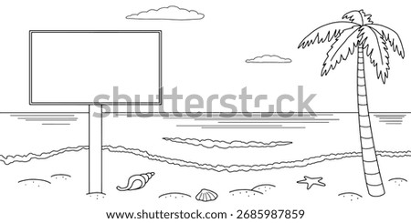 Beach billboard graphic black white landscape sketch illustration vector