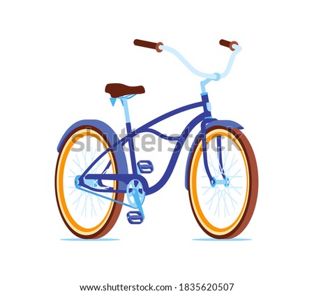 Beach blue cruiser isolated on white background. Eco-friendly urban transport. Front side view. Flat style illustration.