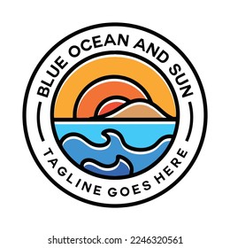 Beach Blue Ocean Logo Design Emblem Vector illustration badge symbol icon