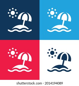 Beach blue and red four color minimal icon set