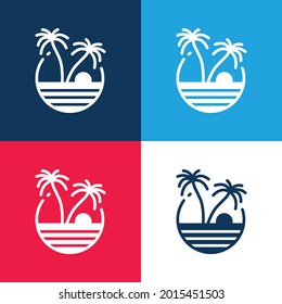 Beach blue and red four color minimal icon set