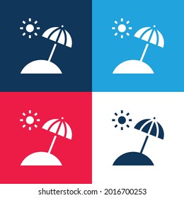 Beach blue and red four color minimal icon set