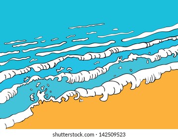 Beach and blue sea wave, vector illustration