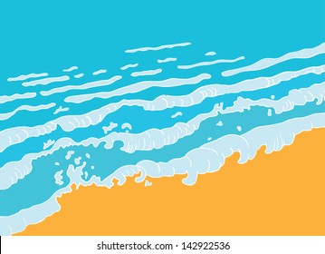 Strand und blaue Meereswelle, Vektorgrafik
