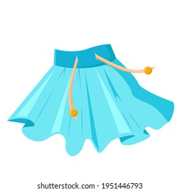 Beach blue skirt with ties. Summer clothes. Vector isolated on a white background