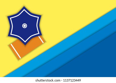 Beach with an blue umbrella from the sun and waves in the style of paper and 3d. Vector image.