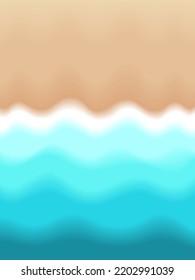 Beach blurred background top view. Sand and blue sea waves vector illustration