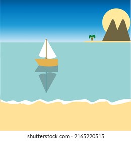 beach boat in the sea sunset over the mountains