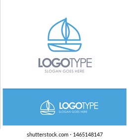 Beach, Boat, Ship Blue Outline Logo Place for Tagline. Vector Icon Template background