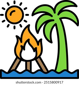 Beach bonfire party Vector Icon Design Symbol