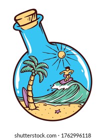 Beach and bottle vector illustration